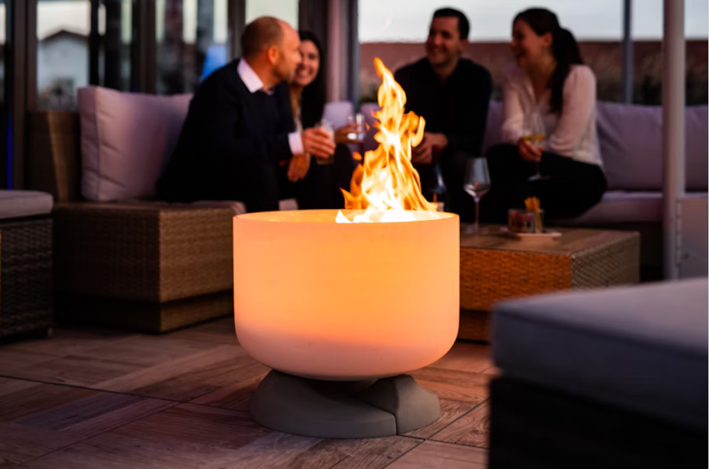Glas Feuerstelle QFlame Set Ethanol Concrete 
